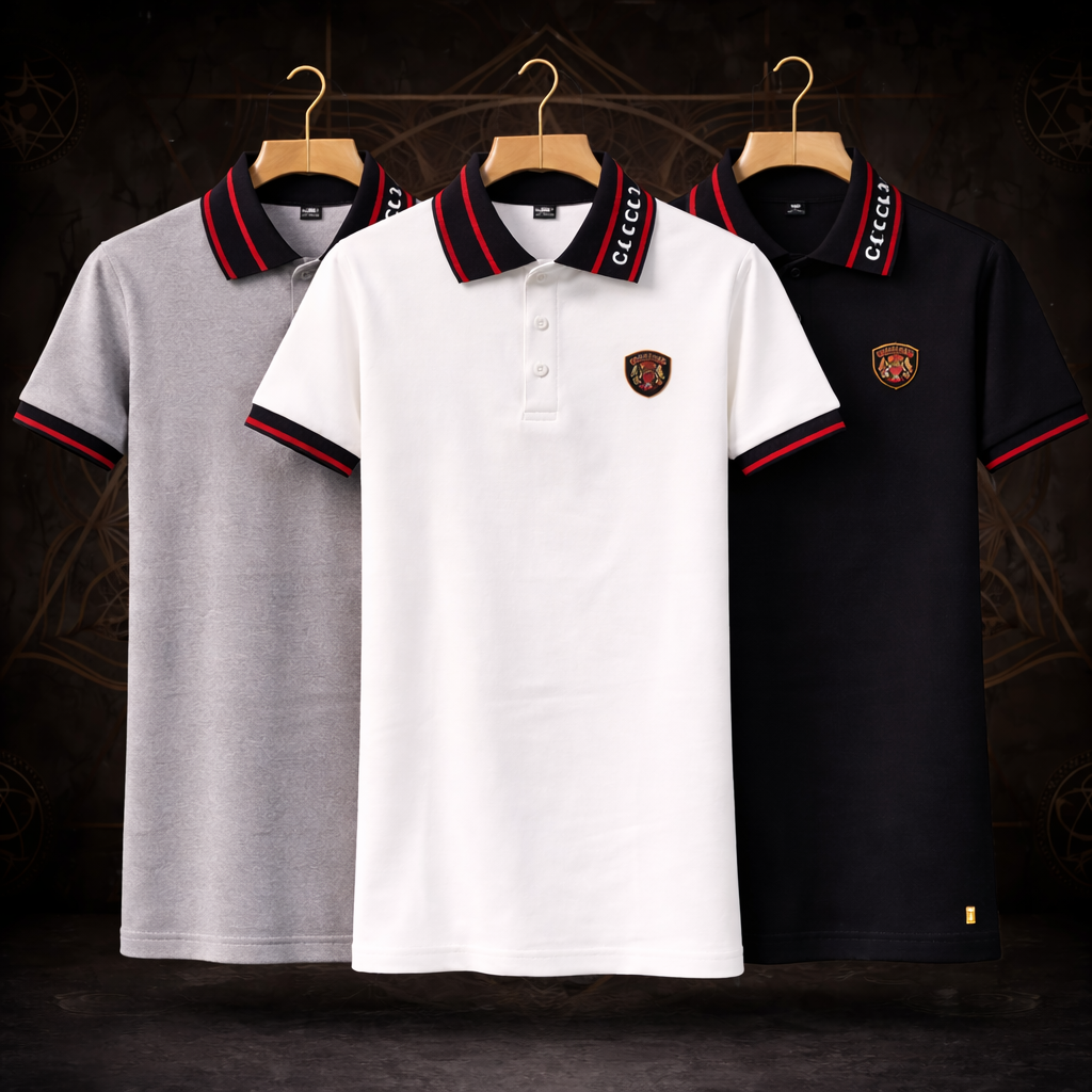 Men’s Premium Polo T-Shirt Combo – White, Black & Beige (Pack of 3)