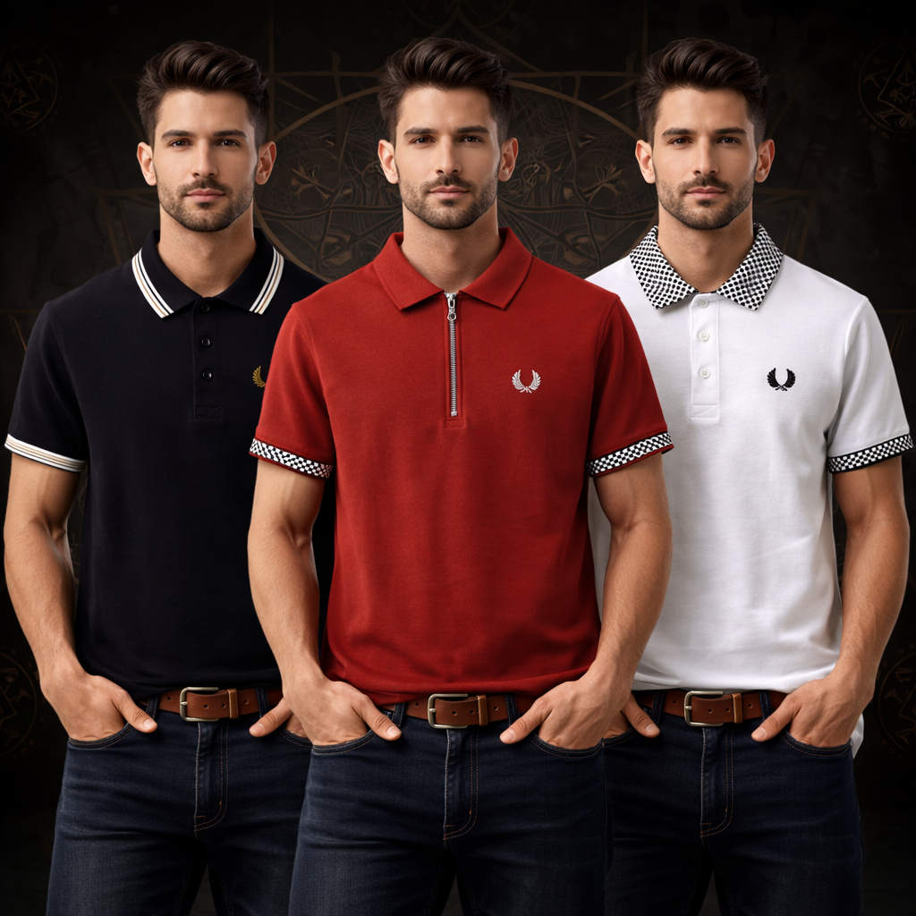 Classic Men’s Polo T-Shirt Combo – 3 Color Pack (Black Red White)