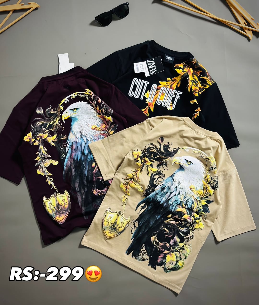 eagle-printed oversized t-shirts are similar to designs from brands like SWIFTLY on (PACK OF 3)