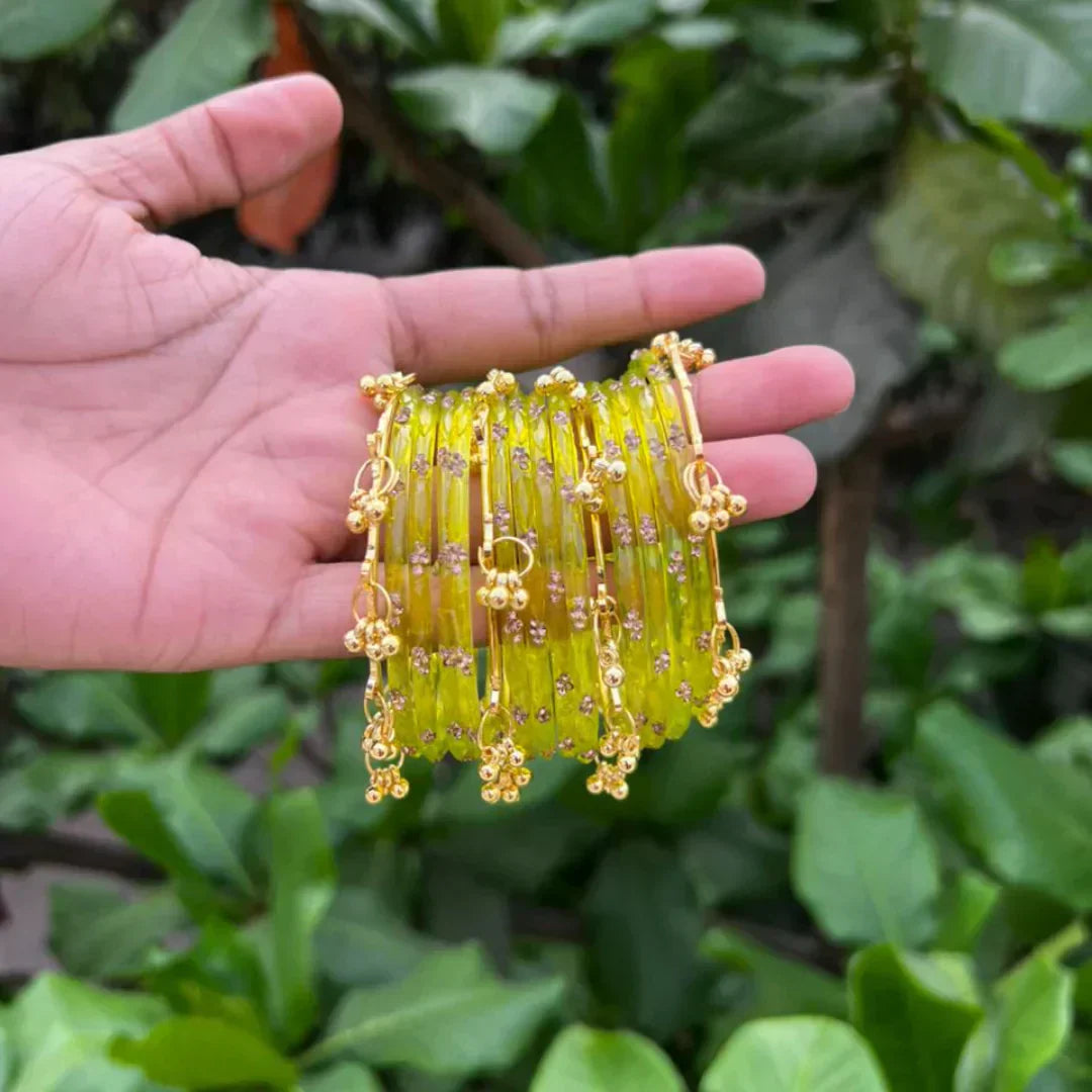 Kashmiri Ghunghroo Bangles Set | 16 Pieces Traditional Bangles – Shivratri Green