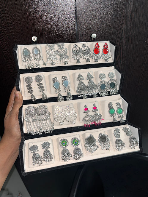 16 PC OXIDISED JHUMKAS + BLACK BOX