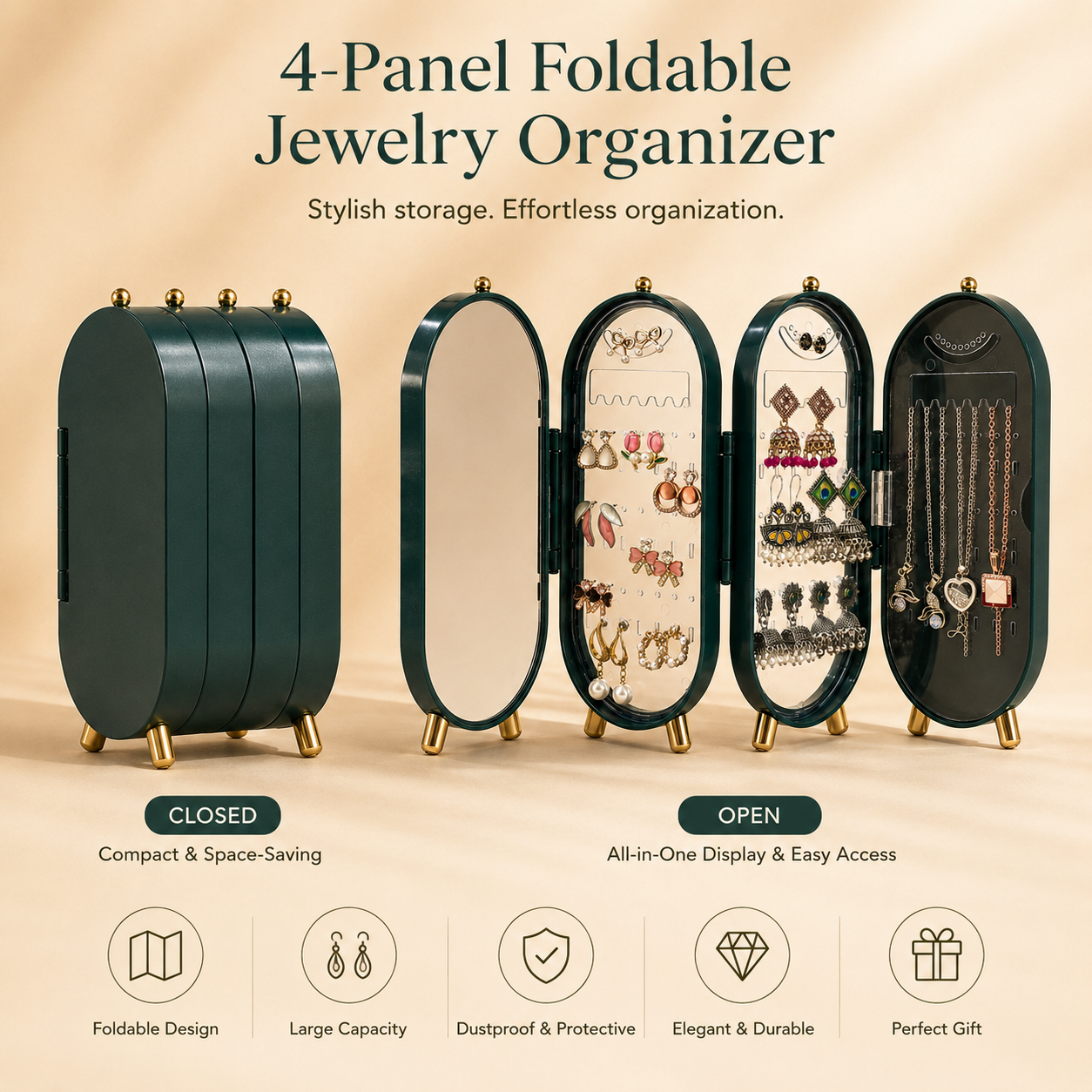 Viral 3-fold elegant Green Jewellery box