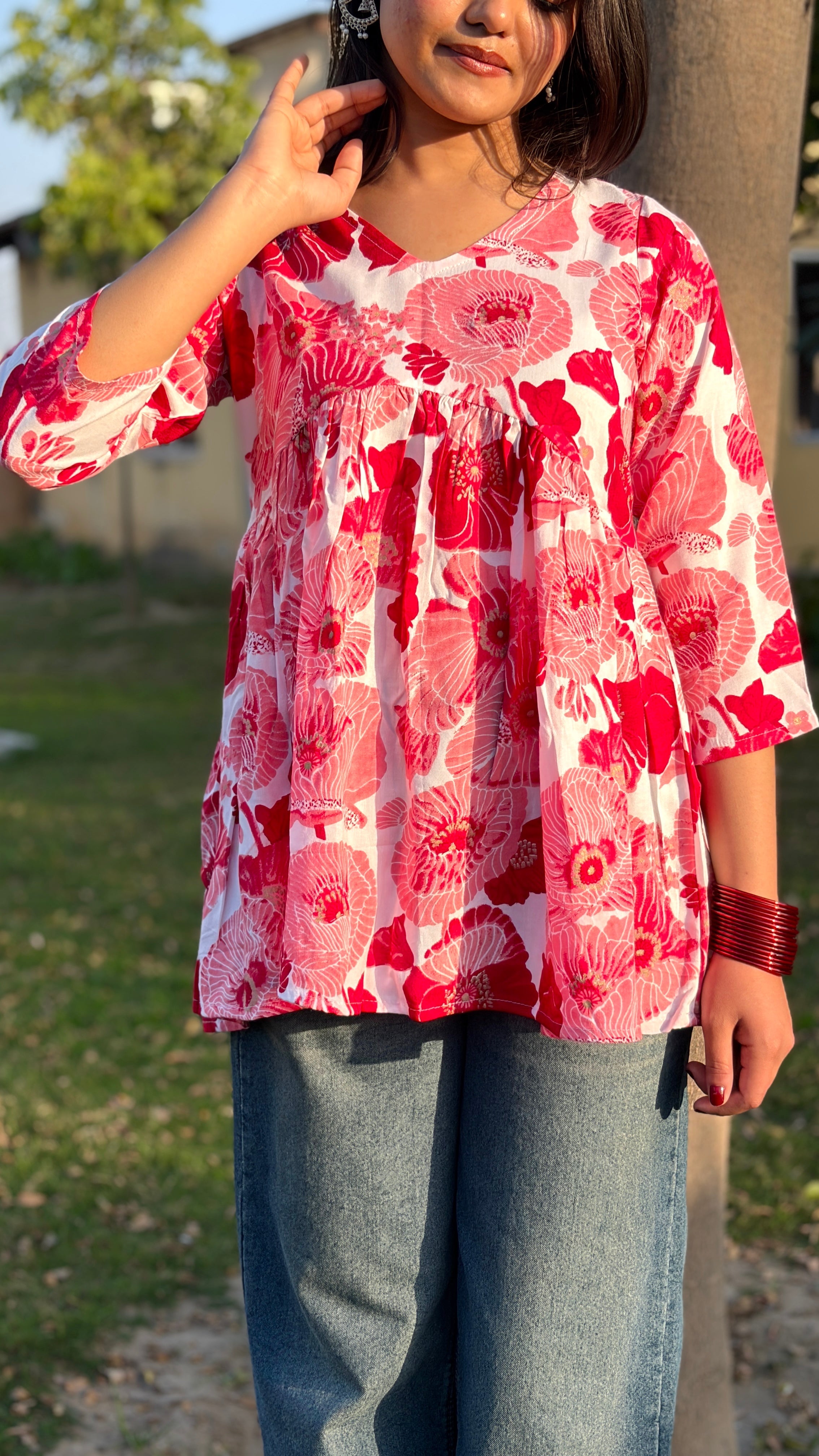 Bloom in Style – Pink Floral Gathered Top (Buy 1 Get 1 Free)