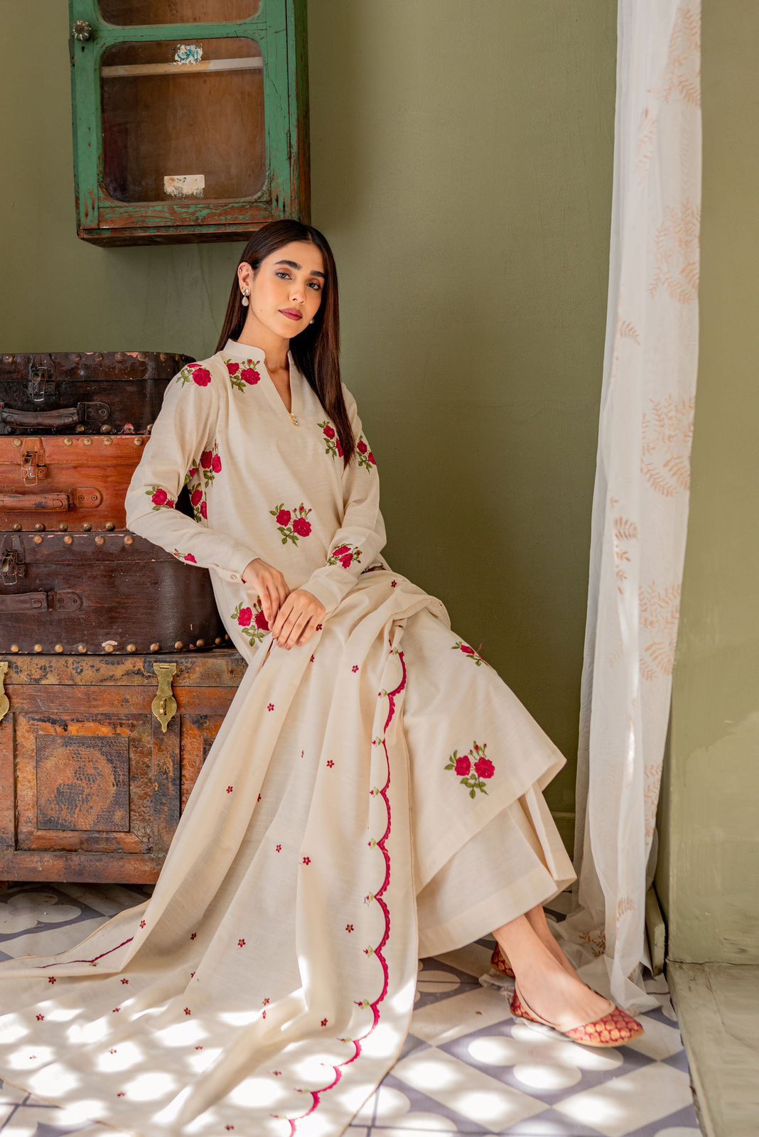 Women printed aline kurti Palazzo dupatta set with neckline latkan (Buy 1 Get 1 Free )