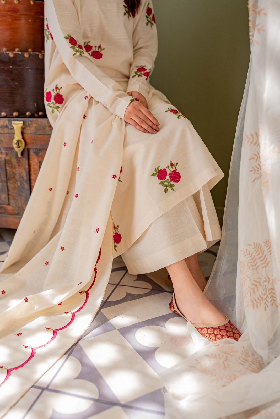 Women printed aline kurti Palazzo dupatta set with neckline latkan (Buy 1 Get 1 Free )