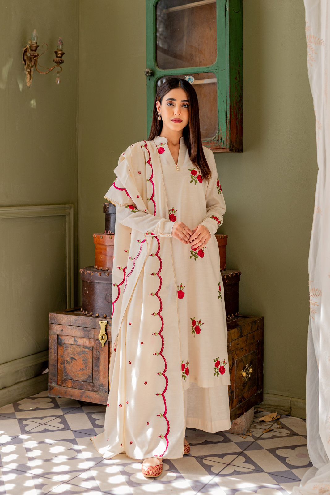 Women printed aline kurti Palazzo dupatta set with neckline latkan (Buy 1 Get 1 Free )