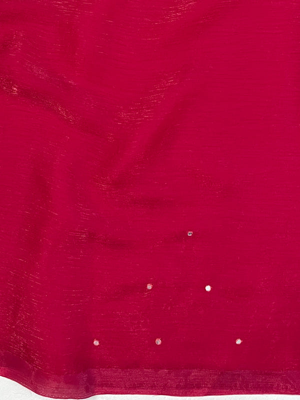 Banarasee Dual Shaded Chiffon Saree With Mirror Work-Red  (Buy 1 Get 1 Free)