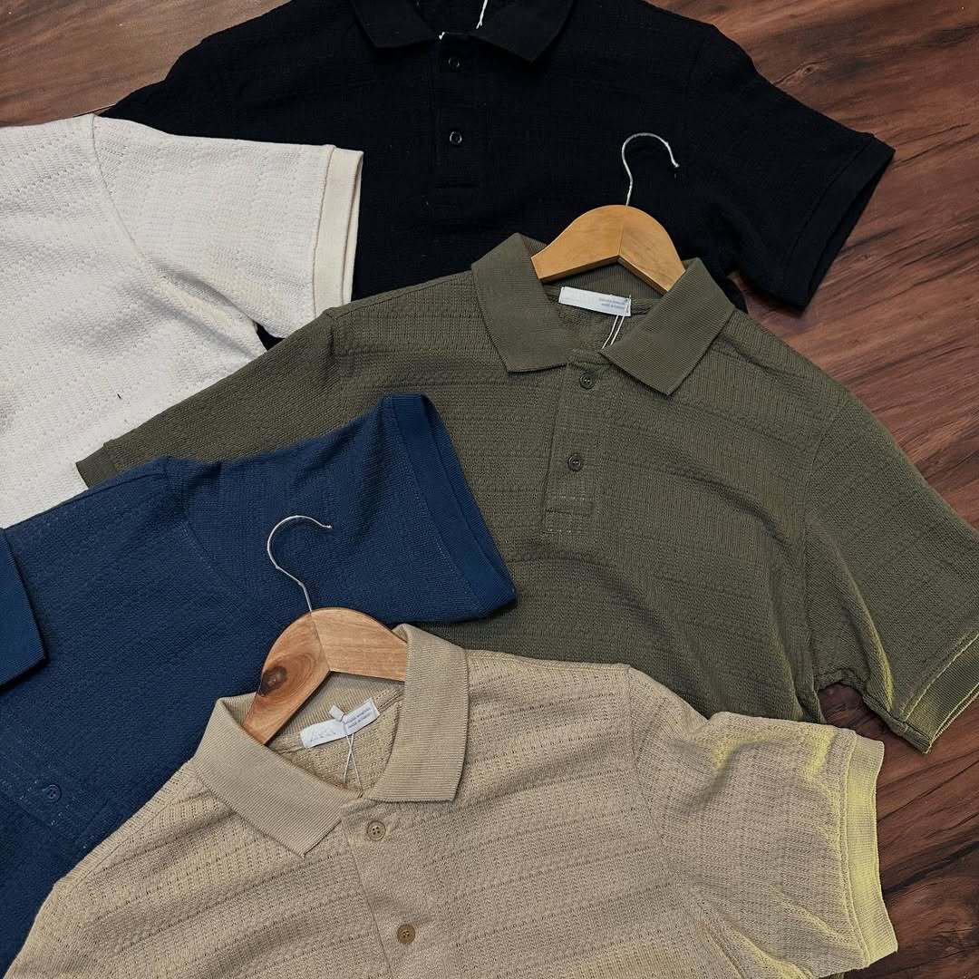 knit polo shirts in various neutral colors.(PACK OF 3)
