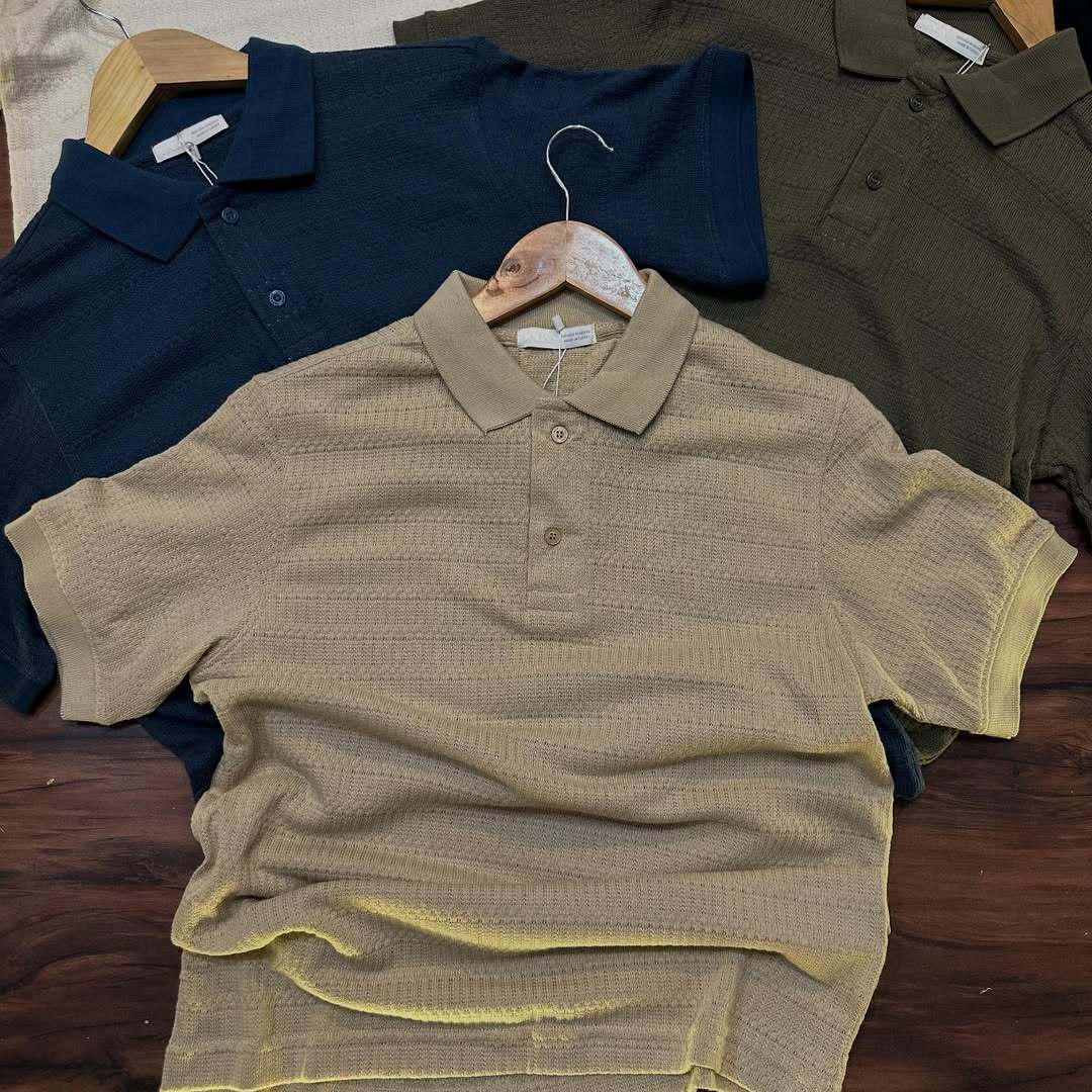 knit polo shirts in various neutral colors.(PACK OF 3)