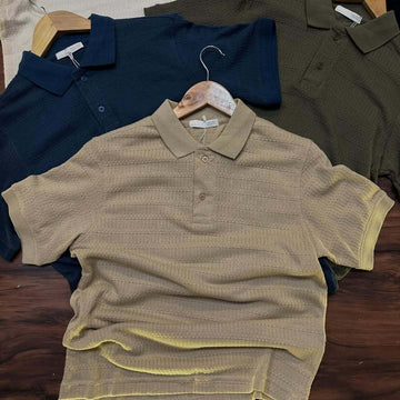 knit polo shirts in various neutral colors.(PACK OF 3)