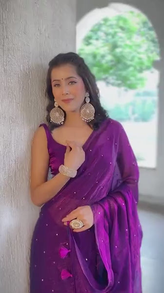 Banarasee Dual Shaded Chiffon Saree With Mirror Work-Maroon (Buy 1 Get 1 Free)