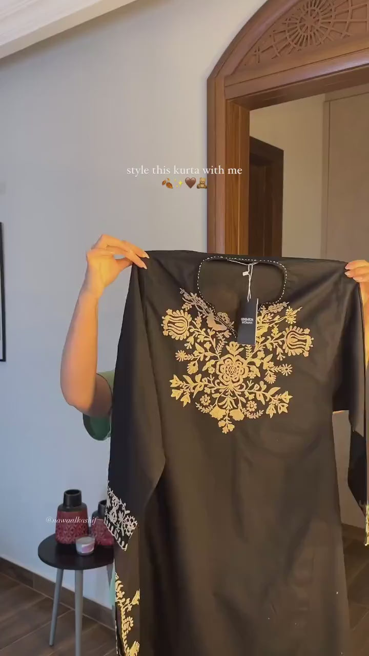 short black embroidered kurta with pants  (Buy 1 Get 1 Free)