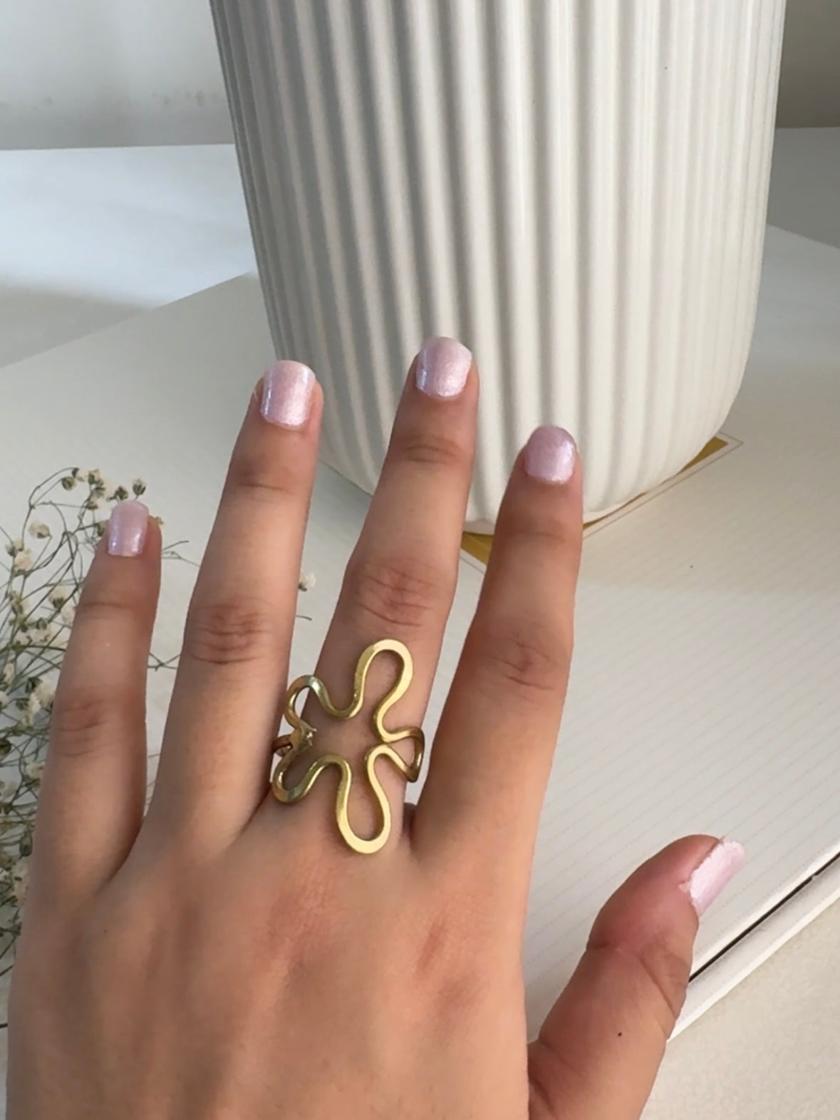 Hollow Flower Adjustable Brass Ring