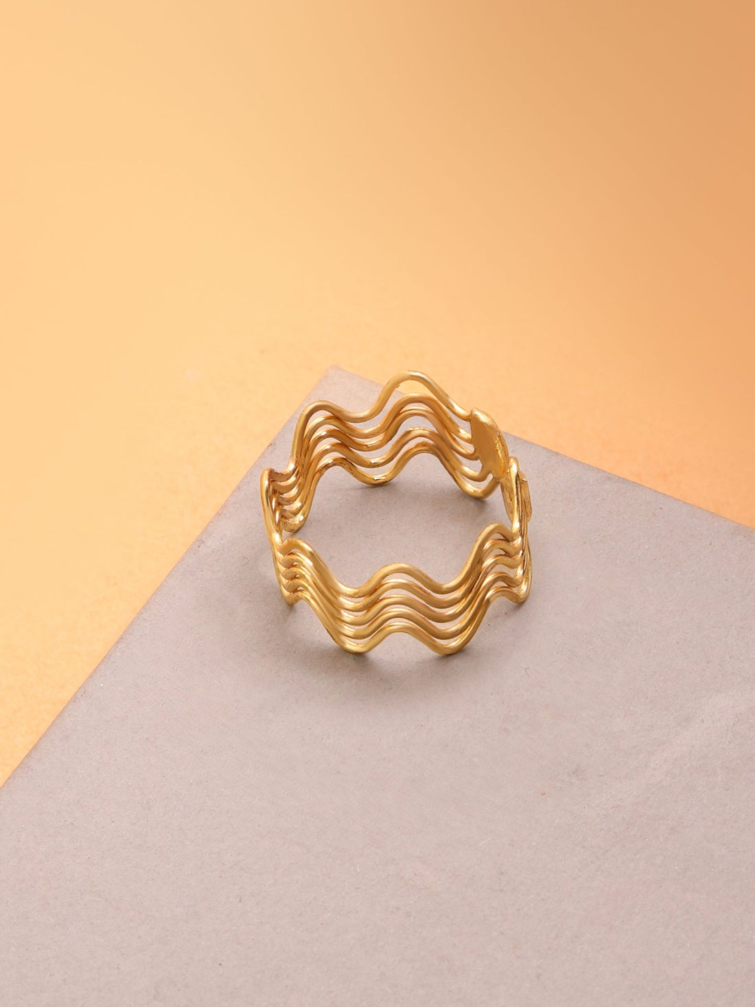 Wavy Statement Brass Adjustable Ring