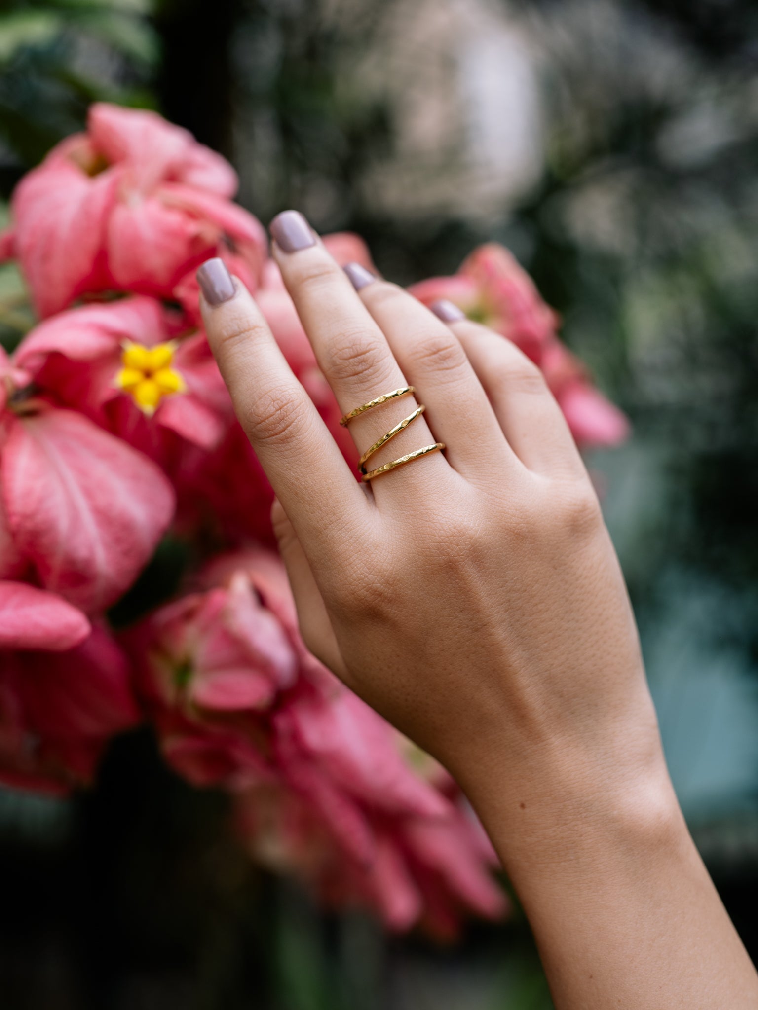 Hammered Trio Brass Adjustable Ring