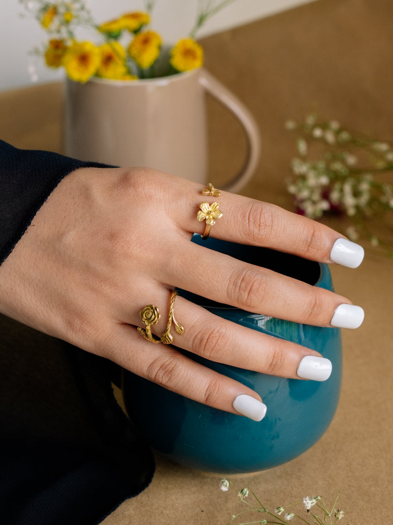 Petal Pair 2 rings Combo Brass Adjustable Ring
