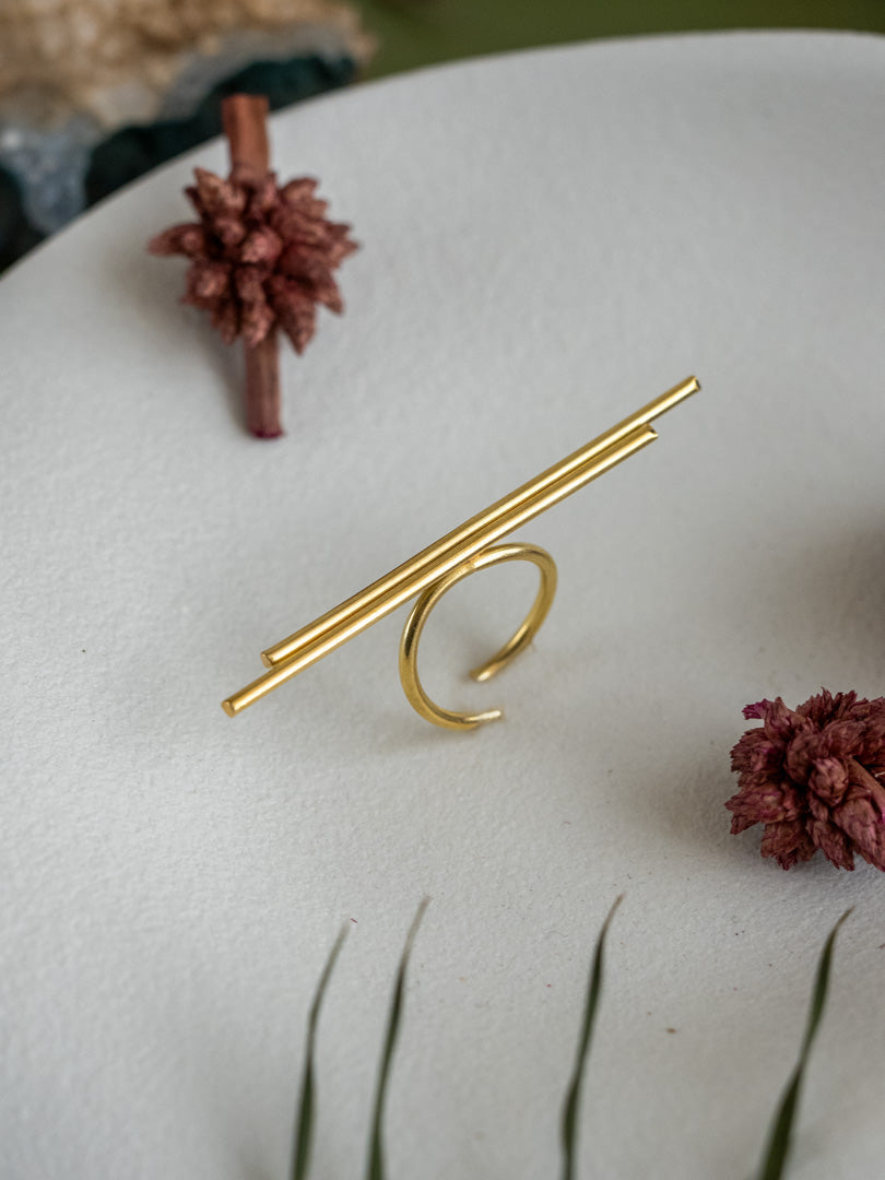 Twin Bars Brass Adjustable Ring