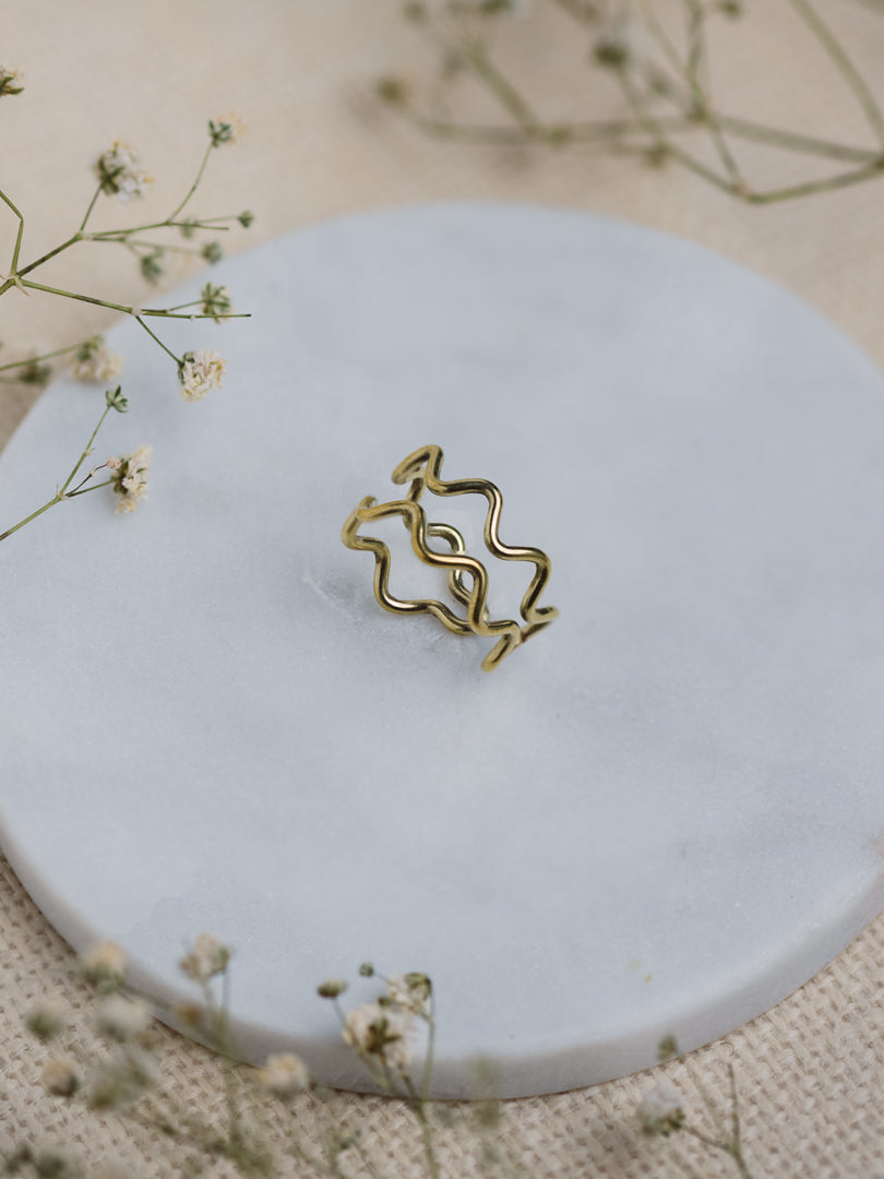 Double Wave Brass Adjustable Ring