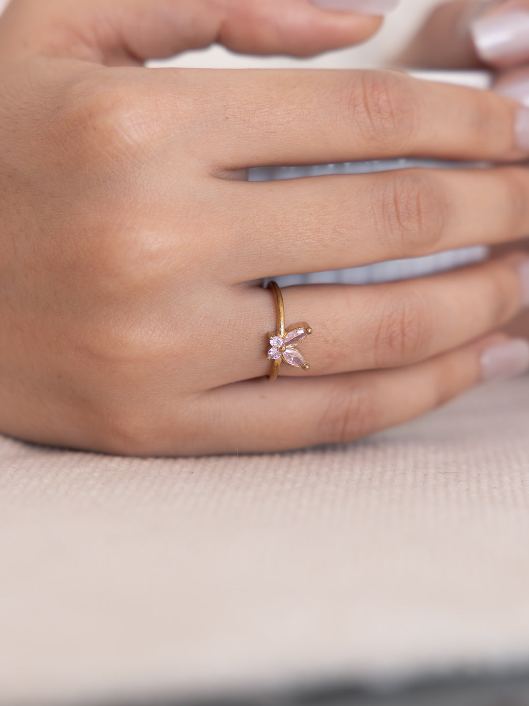 Butterfly Kiss Brass Adjustable Ring (A