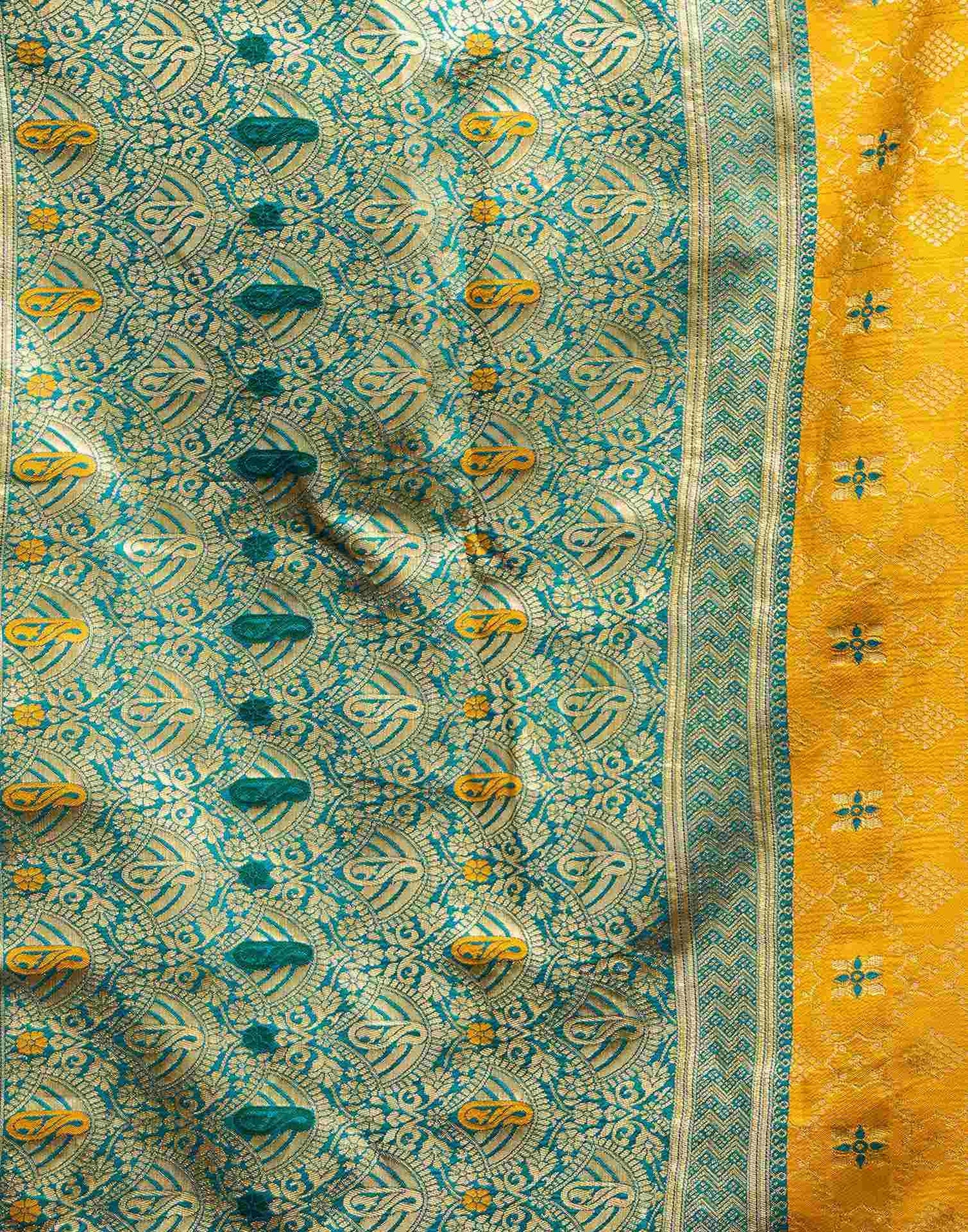 Shweta Tiwari Amber Yellow Banarasi Silk Saree (Buy 1 Get 1 Free)
