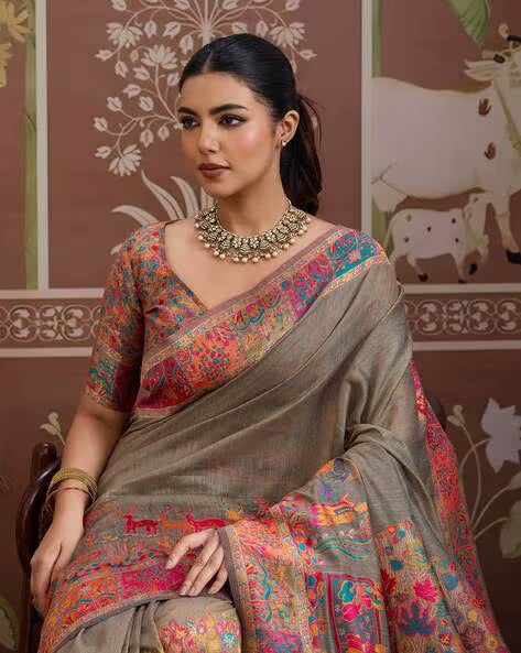 Kalamkari Design Woven Cotton Ethnic Motif Saree (Buy 1 Get 1 Free)