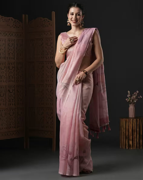 Women Floral Printed Saree with Tassels & Blouse Piece(Buy 1 Get 1 Free)