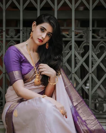 Women Banarasi Silk Saree with Contrast Border (Buy 1 Get 1 Free)