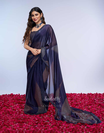 Mouni Roy Midnight Blue Gold Swarovski Saree (Buy 1 Get 1 Free)