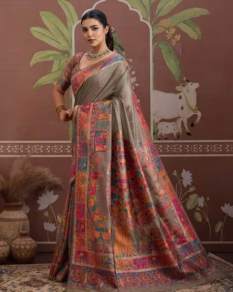 Kalamkari Design Woven Cotton Ethnic Motif Saree (Buy 1 Get 1 Free)