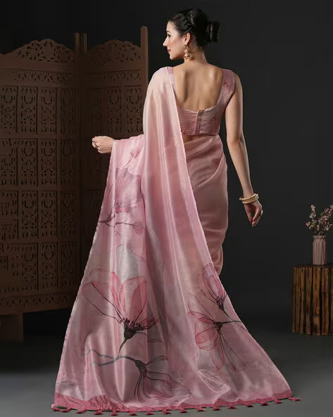 Women Floral Printed Saree with Tassels & Blouse Piece(Buy 1 Get 1 Free)