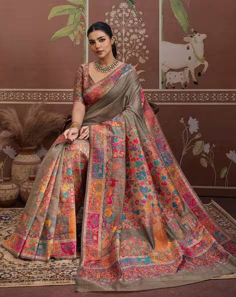 Kalamkari Design Woven Cotton Ethnic Motif Saree (Buy 1 Get 1 Free)