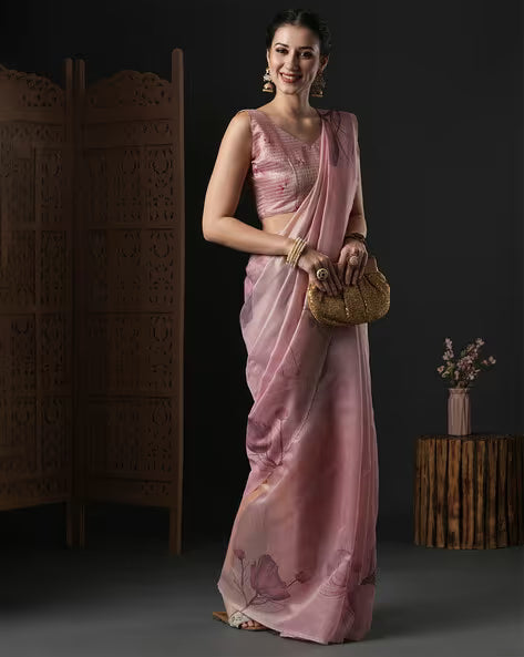 Women Floral Printed Saree with Tassels & Blouse Piece(Buy 1 Get 1 Free)