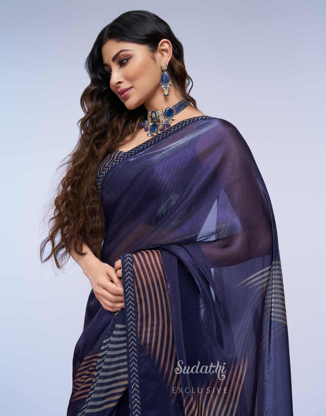 Mouni Roy Midnight Blue Gold Swarovski Saree (Buy 1 Get 1 Free)