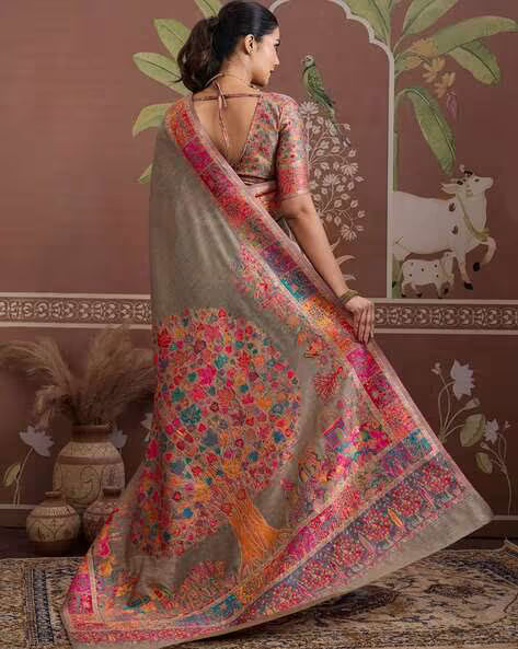 Kalamkari Design Woven Cotton Ethnic Motif Saree (Buy 1 Get 1 Free)