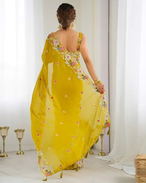 Women Embroidered Saree with Scalloped Border (Buy 1 Get 1 Free)