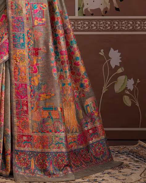 Kalamkari Design Woven Cotton Ethnic Motif Saree (Buy 1 Get 1 Free)