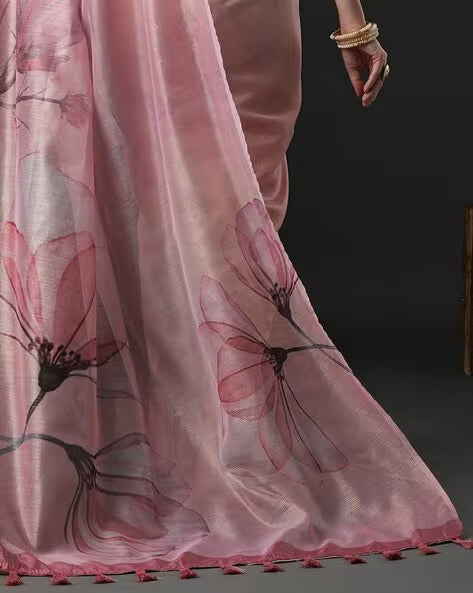 Women Floral Printed Saree with Tassels & Blouse Piece(Buy 1 Get 1 Free)