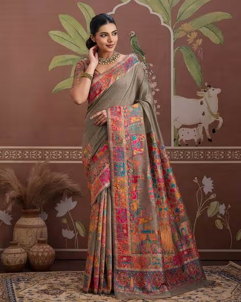Kalamkari Design Woven Cotton Ethnic Motif Saree (Buy 1 Get 1 Free)