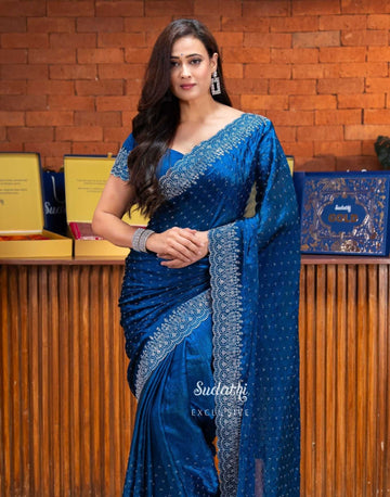 Shweta Tiwari Sapphire Blue Swarovski Saree (Buy 1 Get 1 Free)