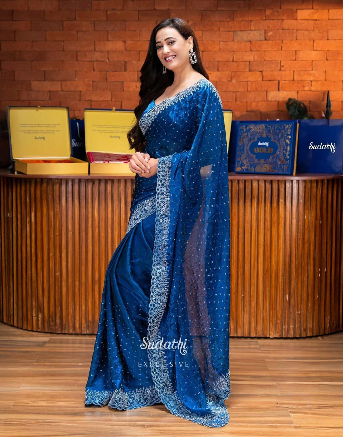 Shweta Tiwari Sapphire Blue Swarovski Saree (Buy 1 Get 1 Free)