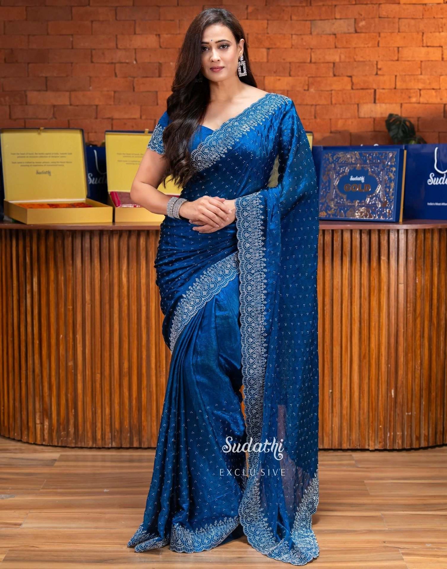 Shweta Tiwari Sapphire Blue Swarovski Saree (Buy 1 Get 1 Free)