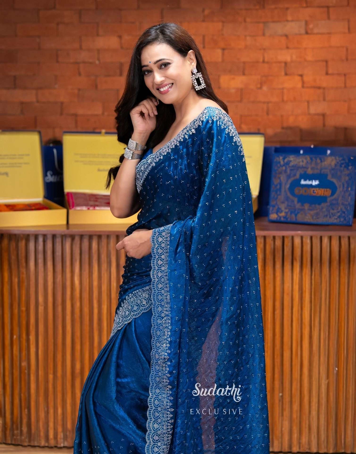 Shweta Tiwari Sapphire Blue Swarovski Saree (Buy 1 Get 1 Free)