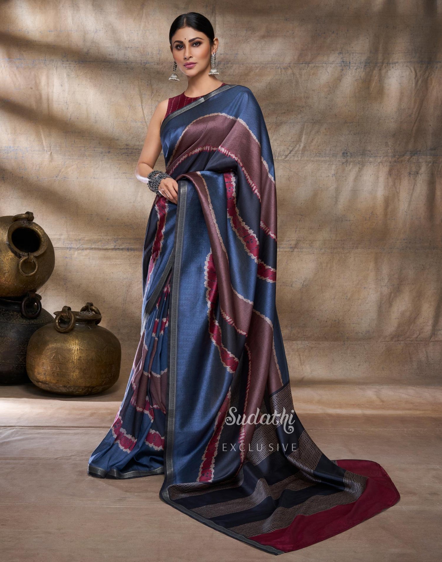 Mouni Roy Rusty Grey Terracotta Silk Saree (Buy 1 Get 1 Free)