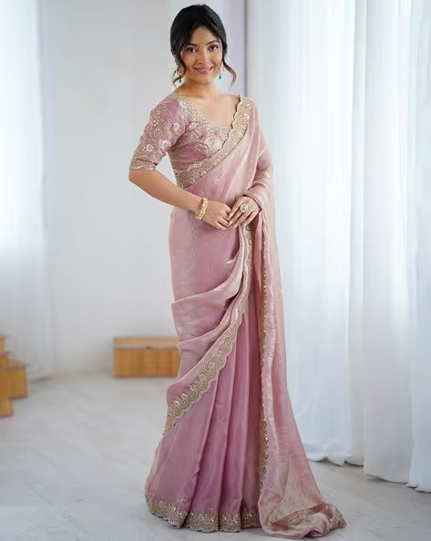 Women Saree with Embellished Scalloped Border (Buy 1 Get 1 Free)