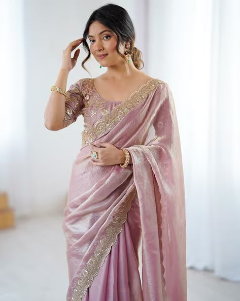 Women Saree with Embellished Scalloped Border (Buy 1 Get 1 Free)