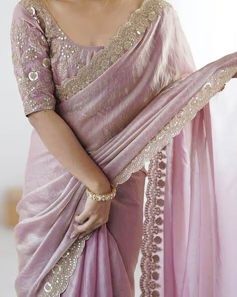 Women Saree with Embellished Scalloped Border (Buy 1 Get 1 Free)