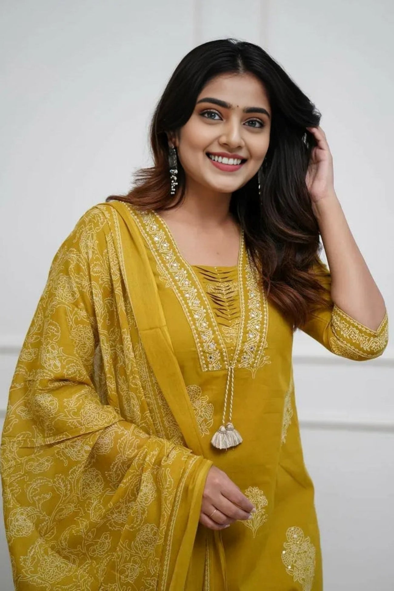 Women's Pure Cotton Printed with Handwork Kurta with Pants and Dupatta Set  (Buy 1 Get 1 Free )