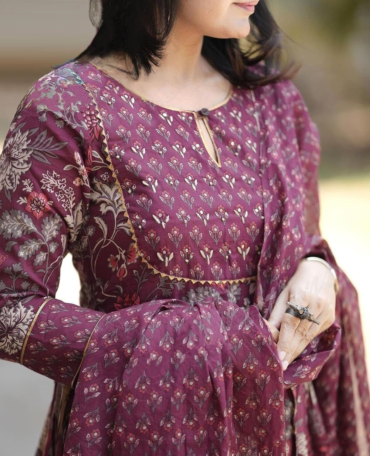 Floral Printed Notch Neck Pure Cotton Kurta With Trousers And Dupatta
