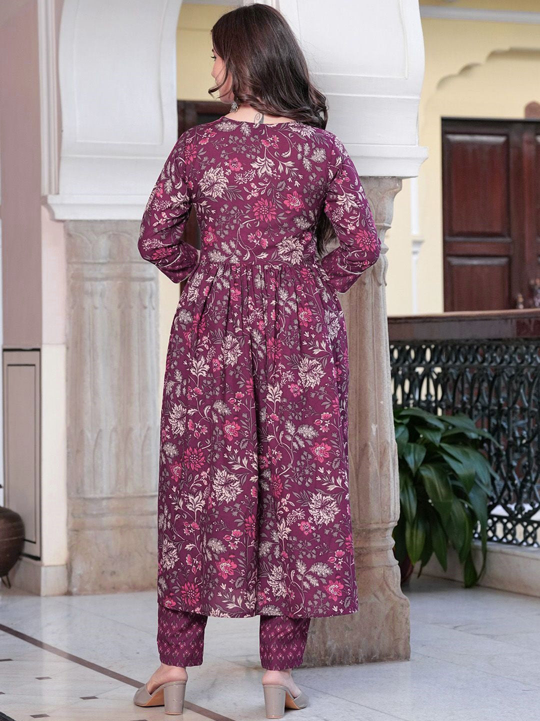 Floral Printed Notch Neck Pure Cotton Kurta With Trousers And Dupatta