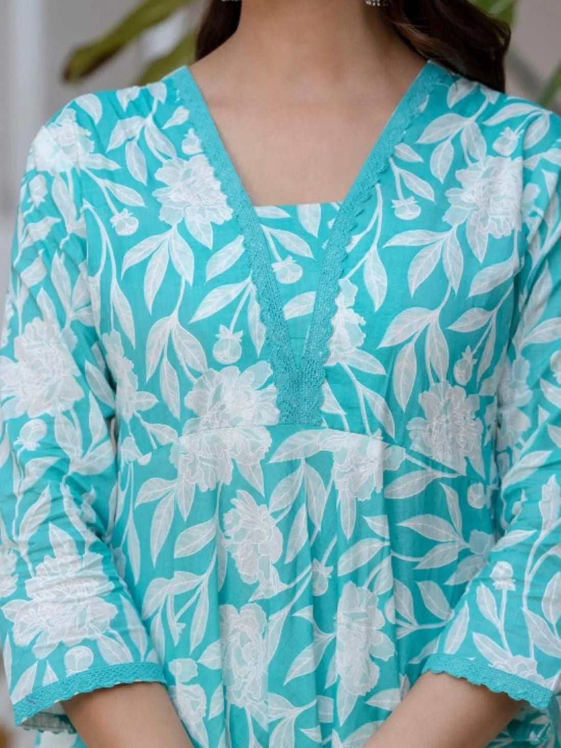 Women's Printed Cotton Anarkali Kurta & Pant With Dupatta Set